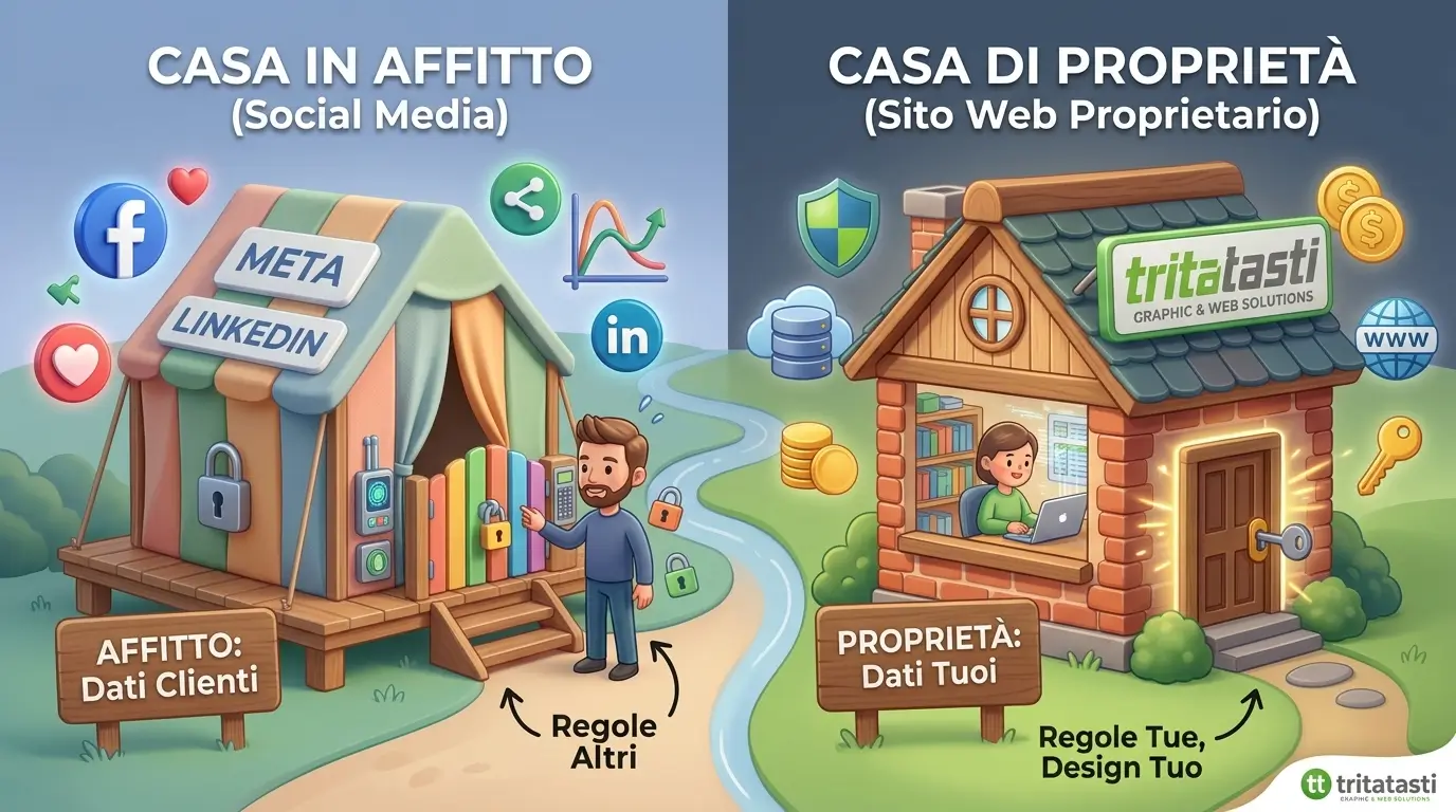 sito web vs social media = casa di proprietà e casa in affitto